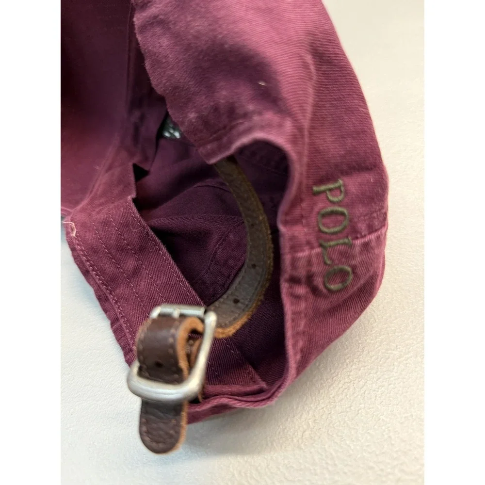 Polo Ralph Lauren  Embroidered Twill Ball Cap Burgundy Leather Strapback  O/S